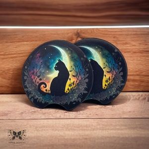 🌙 Black Cat Car Coaster 2 Pack